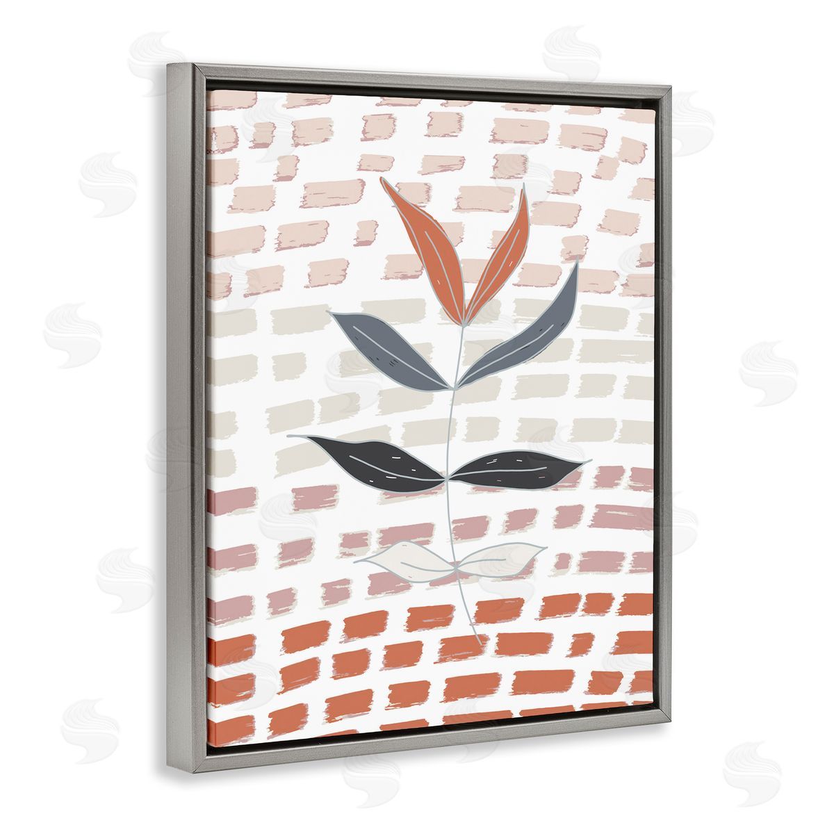 Tara Moss Abstract Leaf on Pattern Gray Floating Frame Canvas Wall Art Print