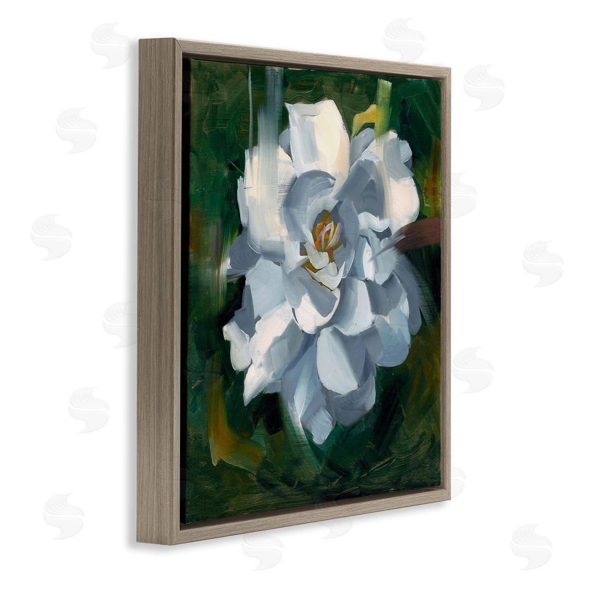 Paint Streaked Flower Brown Floating Frame Canvas Wall Art, Home Decor by Liz Jardine