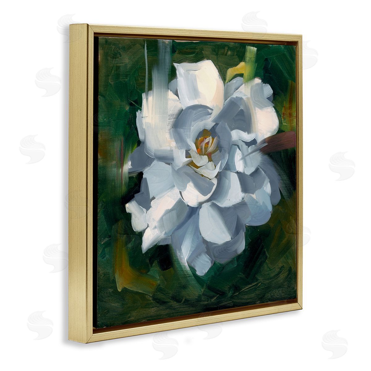 Paint Streaked Flower Gold Floating Frame Canvas Wall Art, Home Decor by Liz Jardine