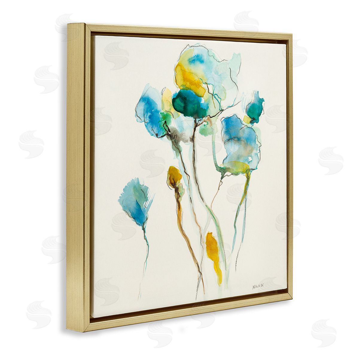 Patti Mann Abstract Watercolor Blooms Gold Floating Frame Canvas Wall Art Print