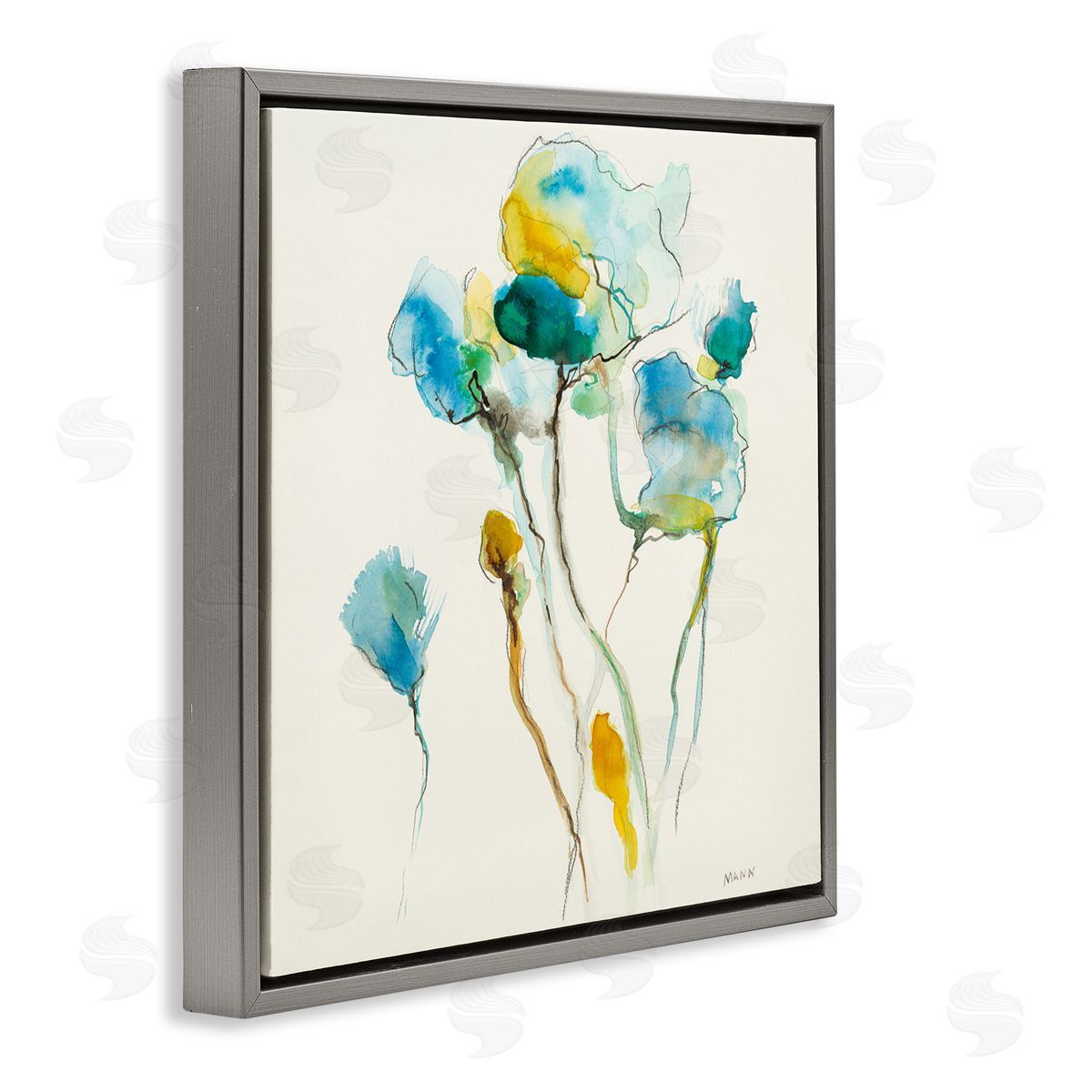 Patti Mann Abstract Watercolor Blooms Gray Floating Frame Canvas Wall Art Print