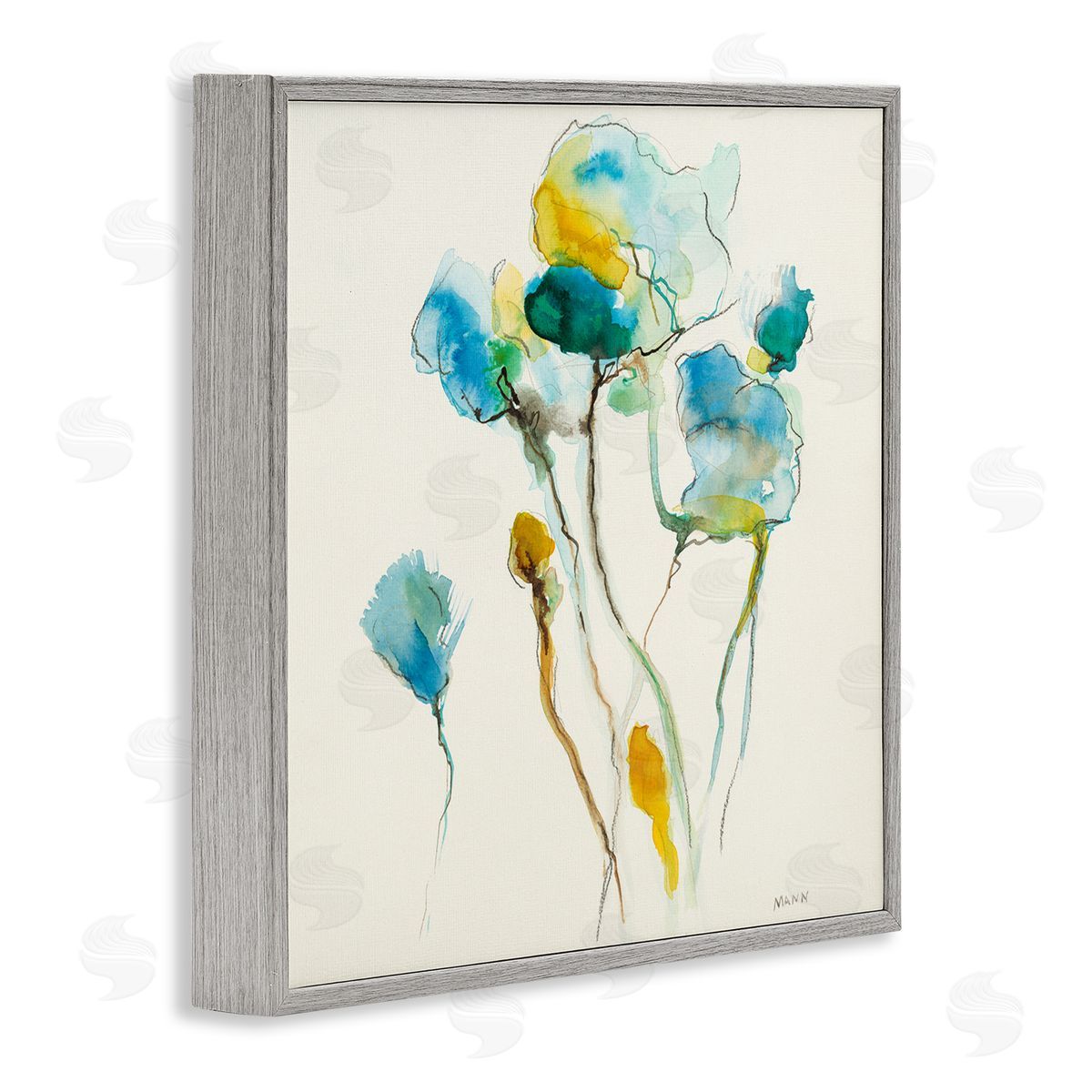 Patti Mann Abstract Watercolor Blooms Gray Framed Giclee Wall Art Print