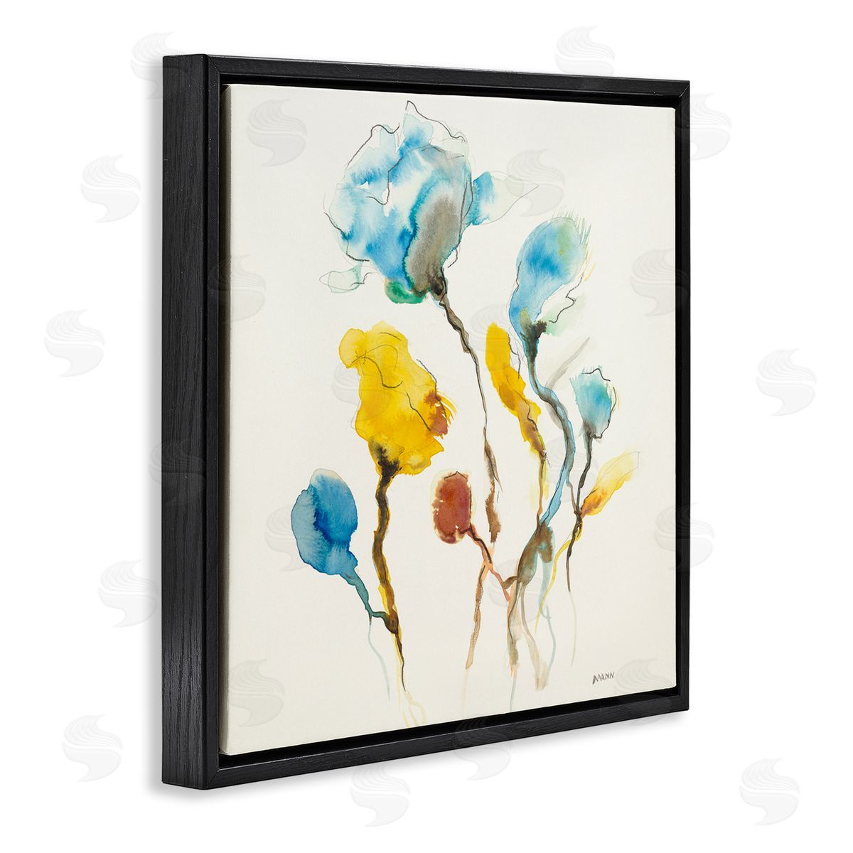Patti Mann Modern Watercolor Blooms Black Floating Frame Canvas Wall Art Print