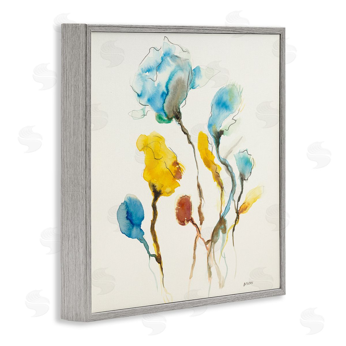 Patti Mann Modern Watercolor Blooms Gray Framed Giclee Wall Art Print