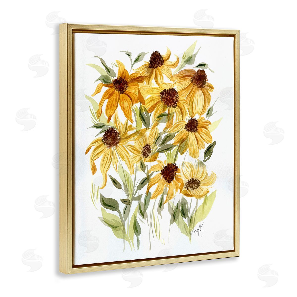 Yellow Rudbeckia Florals Gold Floating Frame Canvas Wall Art, Home Decor by Alexandria Gilbert Kincaid