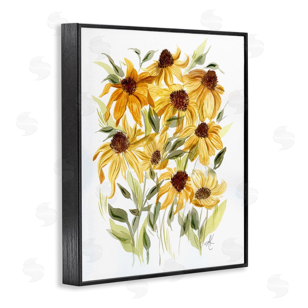 Yellow Rudbeckia Florals Black Frame Print Wall Art, Home Decor by Alexandria Gilbert Kincaid