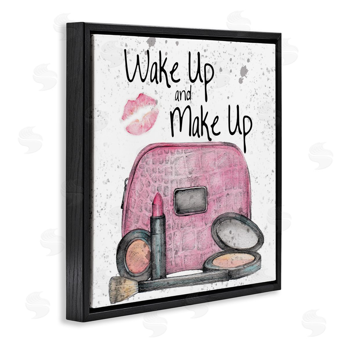 Wake Up Makeup Phrase Black Floating Frame Canvas Wall Art, Home Decor by Levison Design