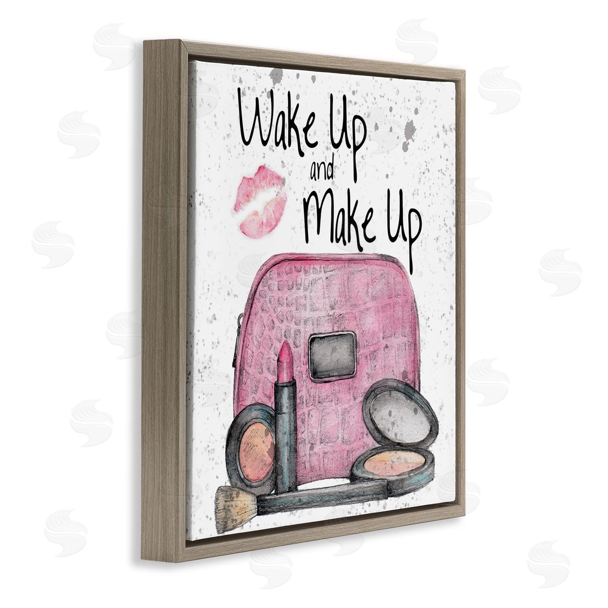 Wake Up Makeup Phrase Brown Floating Frame Canvas Wall Art, Home Decor by Levison Design