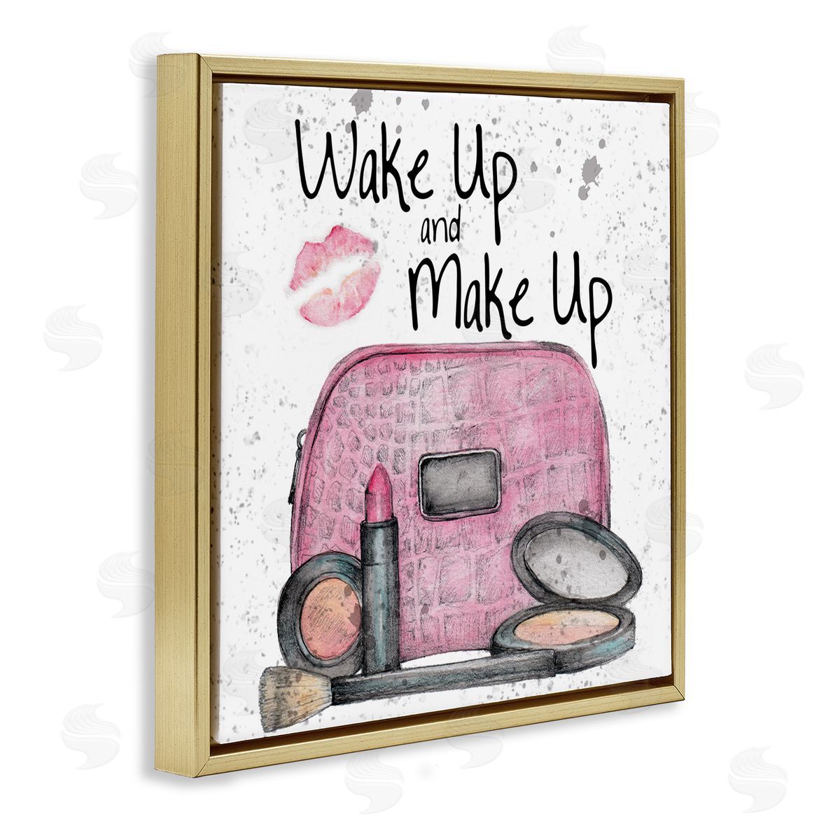 Wake Up Makeup Phrase Gold Floating Frame Canvas Wall Art, Home Decor by Levison Design