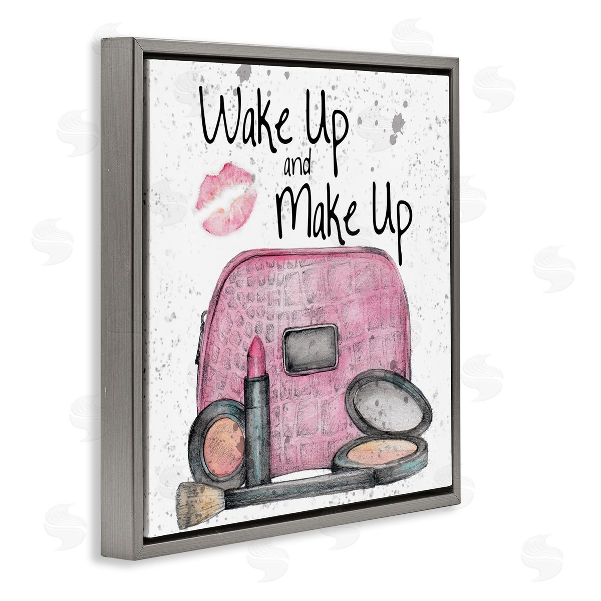 Wake Up Makeup Phrase Grey Floating Frame Canvas Wall Art, Home Decor by Levison Design