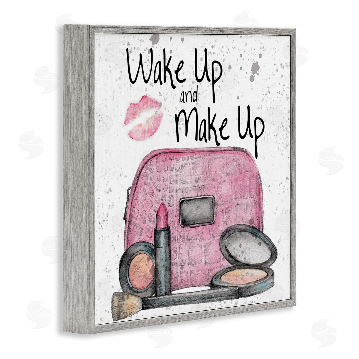 Wake Up Makeup Phrase Grey Frame Print Wall Art, Home Decor by Levison Design