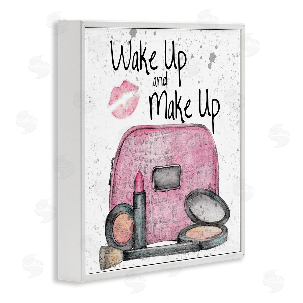 Wake Up Makeup Phrase White Frame Print Wall Art, Home Decor by Levison Design