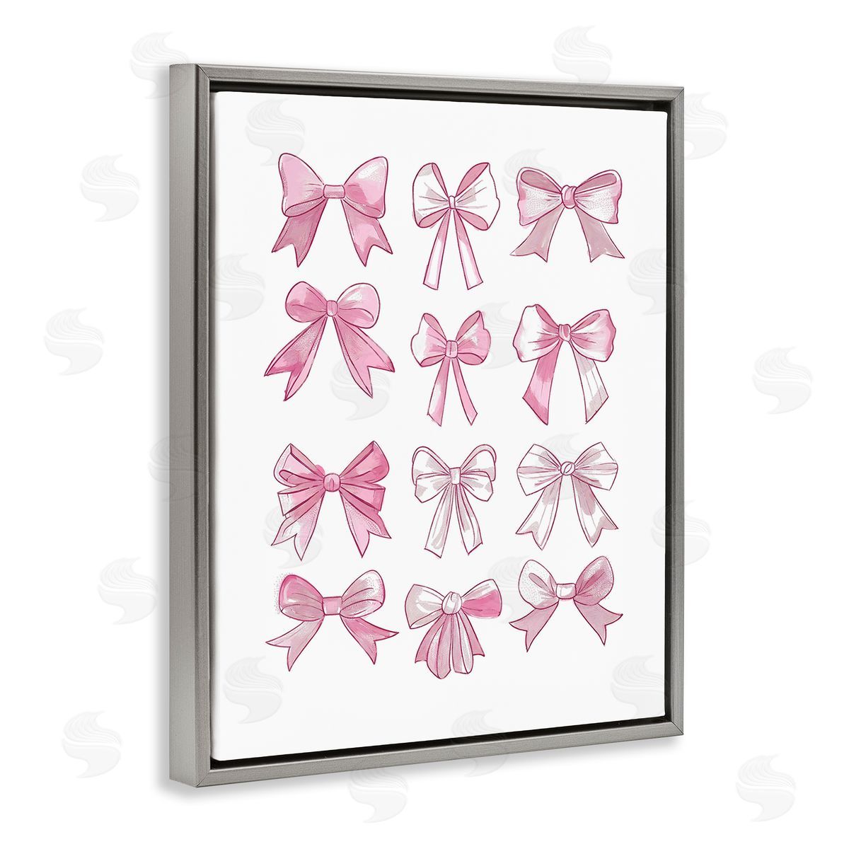Fabulous Bows Pattern Grey Floating Frame Canvas Wall Art, Home Decor by Ramona Murdock