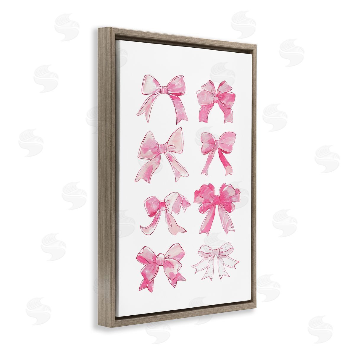 Rows Of Pink Bows Brown Floating Frame Canvas Wall Art, Home Decor by Ramona Murdock