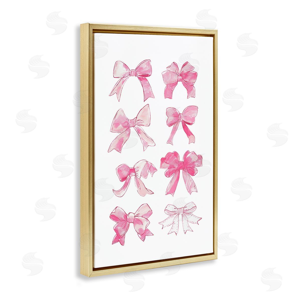 Rows Of Pink Bows Gold Floating Frame Canvas Wall Art, Home Decor by Ramona Murdock
