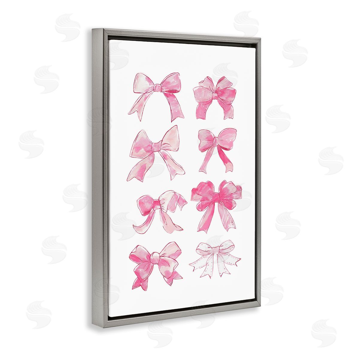 Rows Of Pink Bows Grey Floating Frame Canvas Wall Art, Home Decor by Ramona Murdock