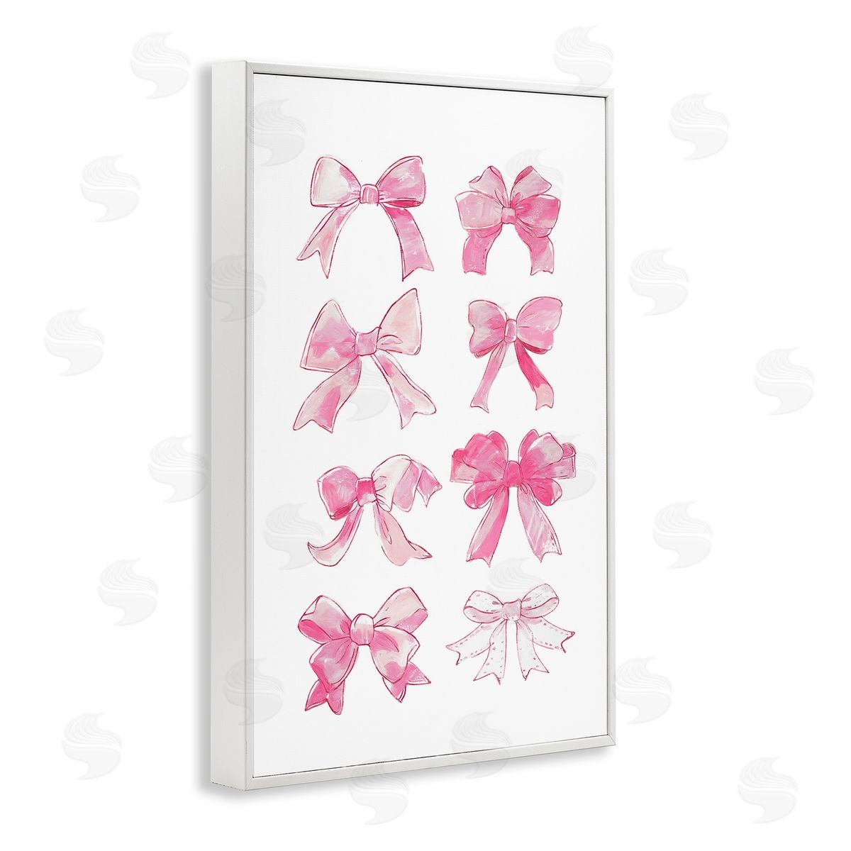 Rows Of Pink Bows White Frame Print Wall Art, Home Decor by Ramona Murdock