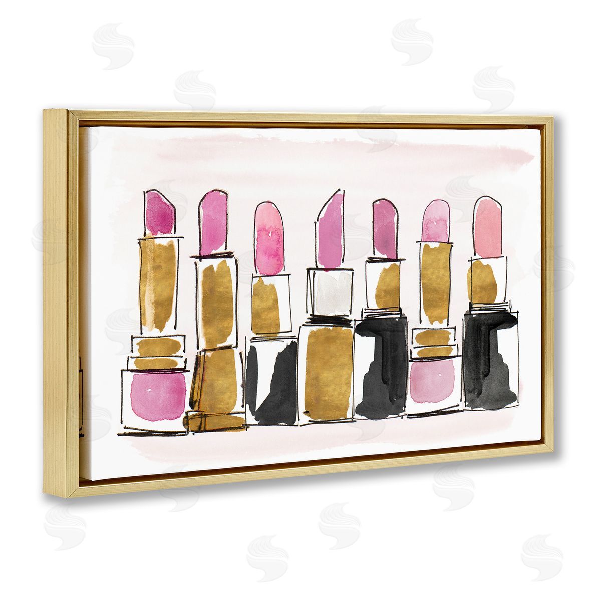 Lanie Loreth Glam Lipstick Doodle Gold Floating Frame Canvas Wall Art Print