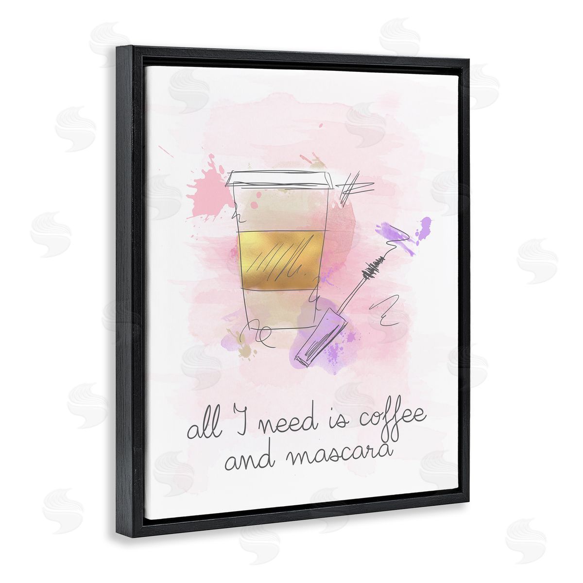 Need Coffee and Mascara Black Floating Frame Canvas Wall Art, Home Decor by Anna Quach