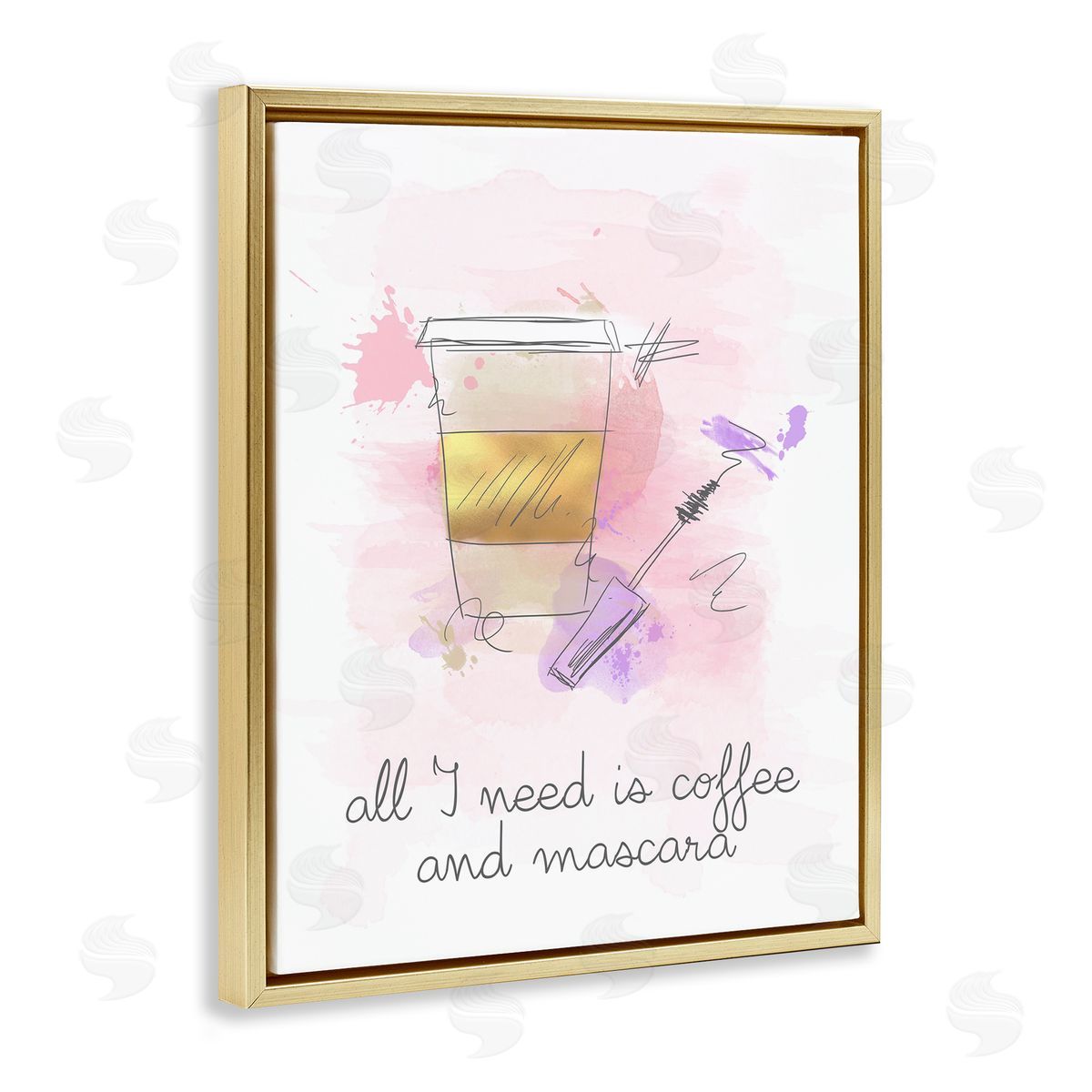 Need Coffee and Mascara Gold Floating Frame Canvas Wall Art, Home Decor by Anna Quach