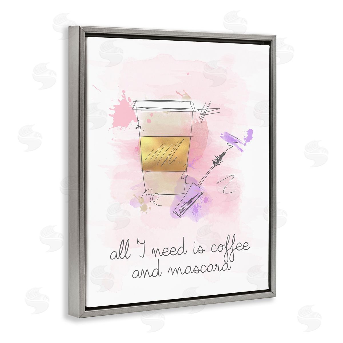 Need Coffee and Mascara Grey Floating Frame Canvas Wall Art, Home Decor by Anna Quach