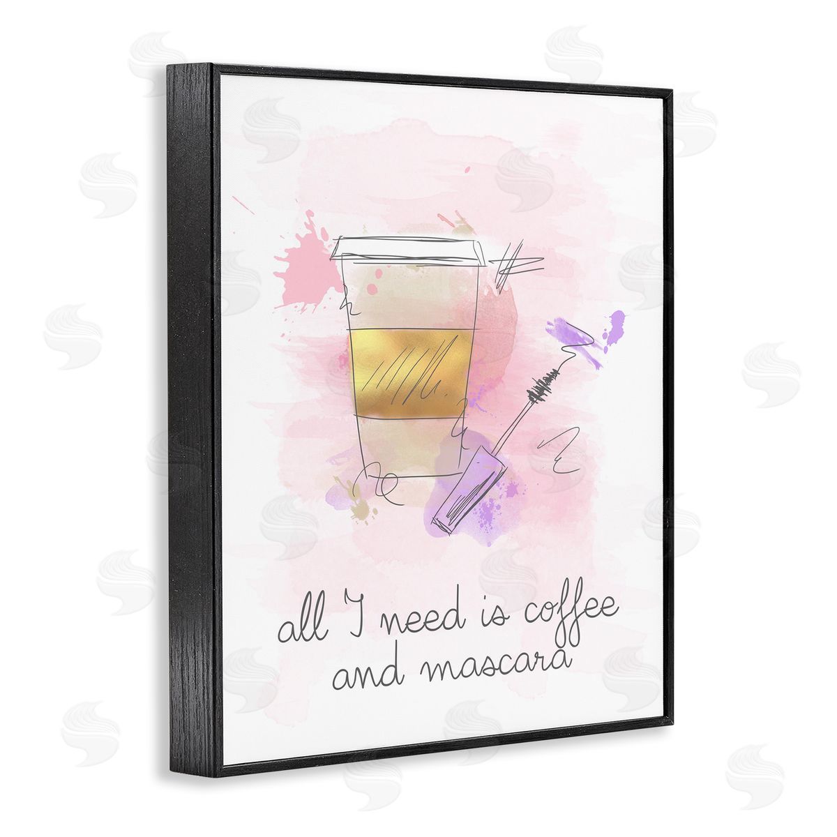 Need Coffee and Mascara Black Frame Print Wall Art, Home Decor by Anna Quach
