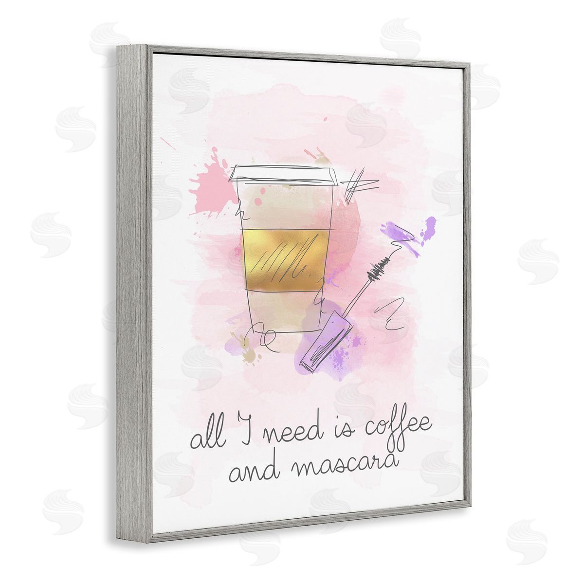 Need Coffee and Mascara Grey Frame Print Wall Art, Home Decor by Anna Quach