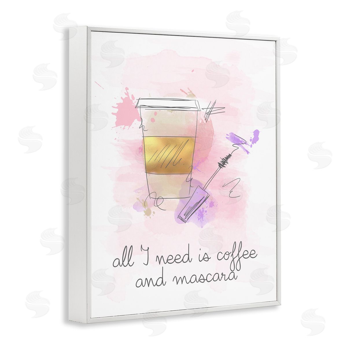 Need Coffee and Mascara White Frame Print Wall Art, Home Decor by Anna Quach