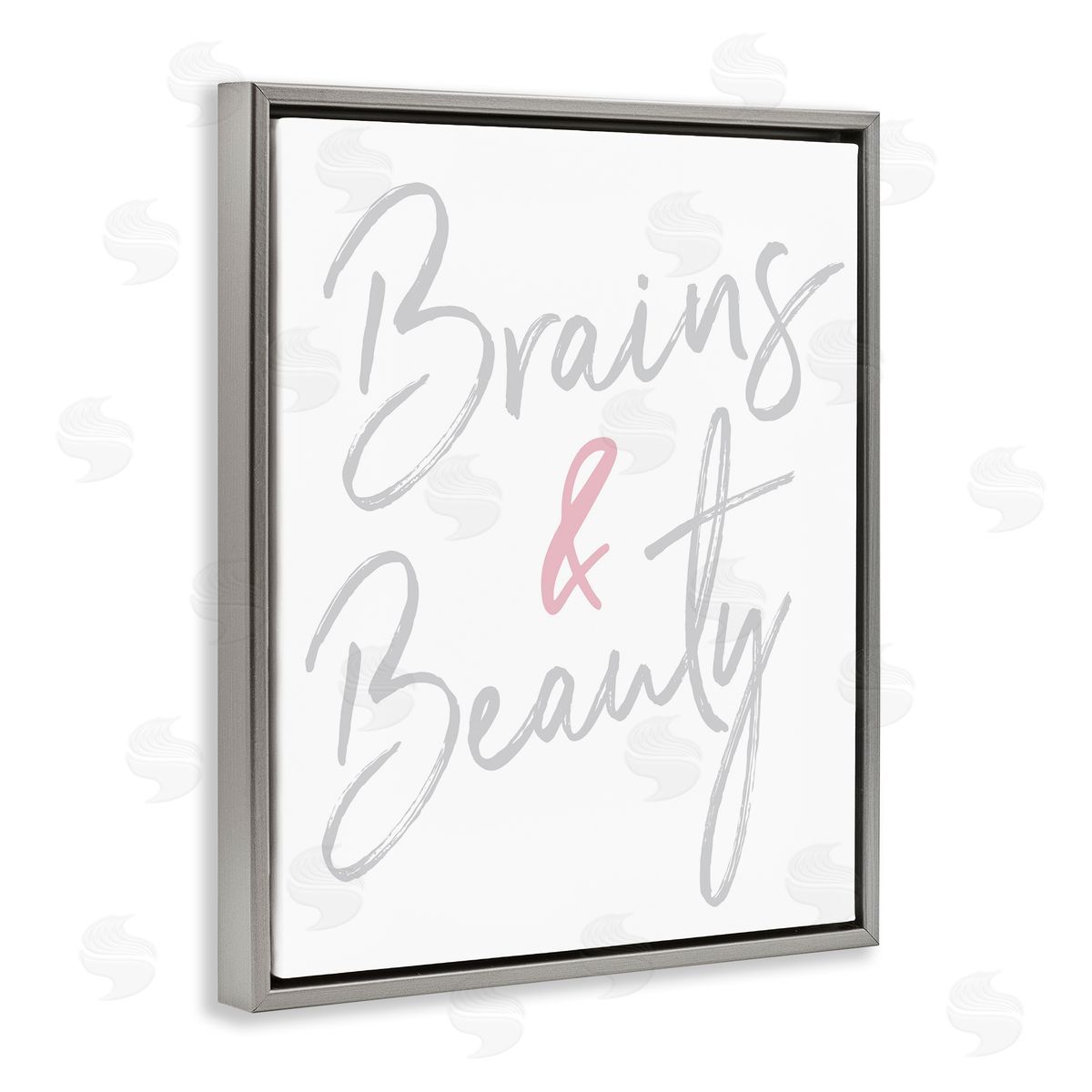 Brains and Beauty Phrase Grey Floating Frame Canvas Wall Art, Home Decor by Elizabeth Medley