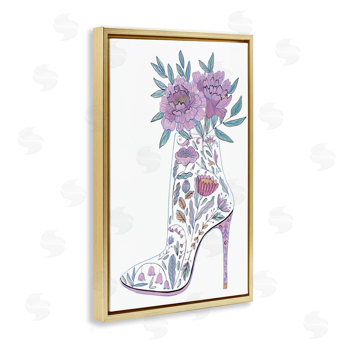 Floral Heel Bouquet Gold Floating Frame Canvas Wall Art, Home Decor by Melissa Wang