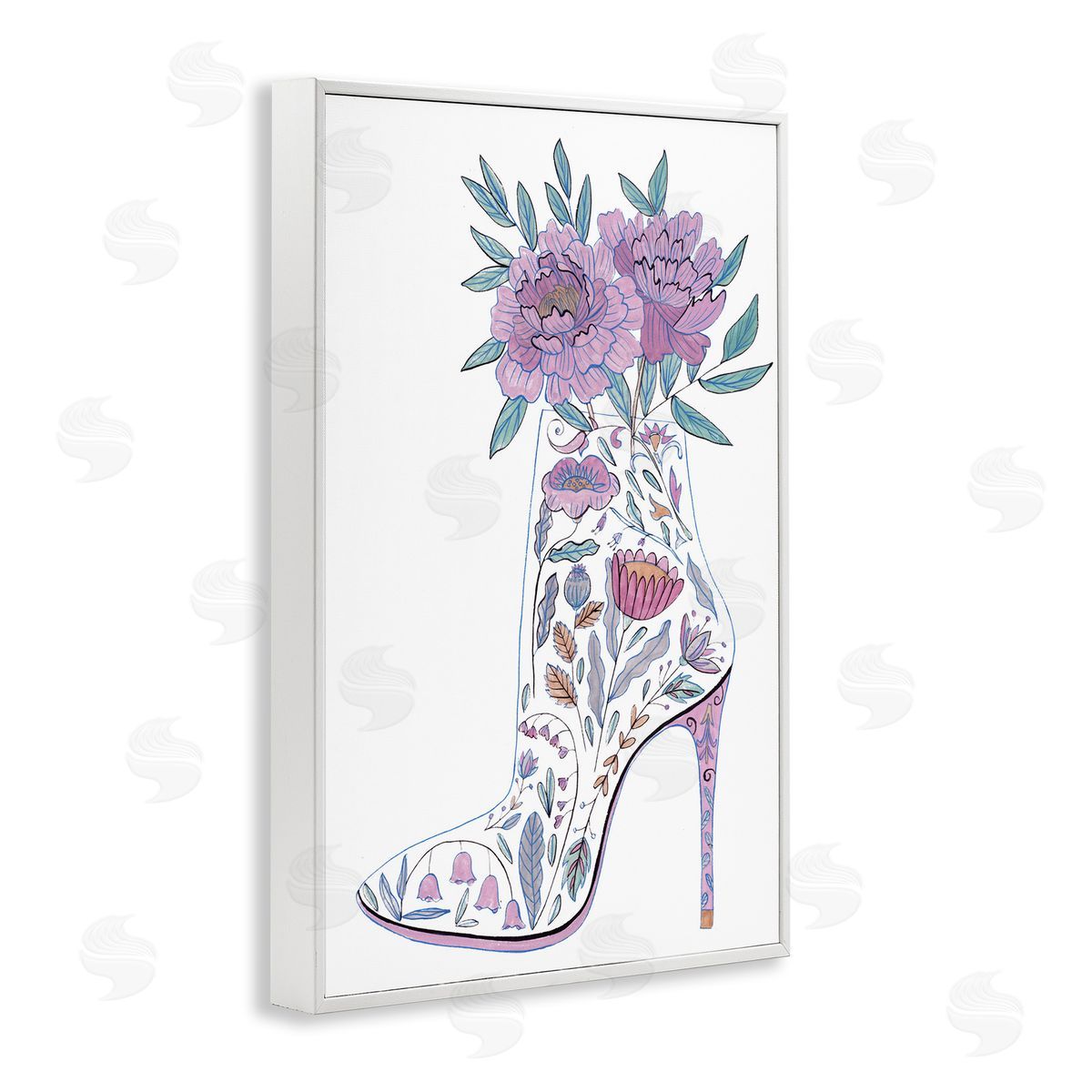 Floral Heel Bouquet White Frame Print Wall Art, Home Decor by Melissa Wang