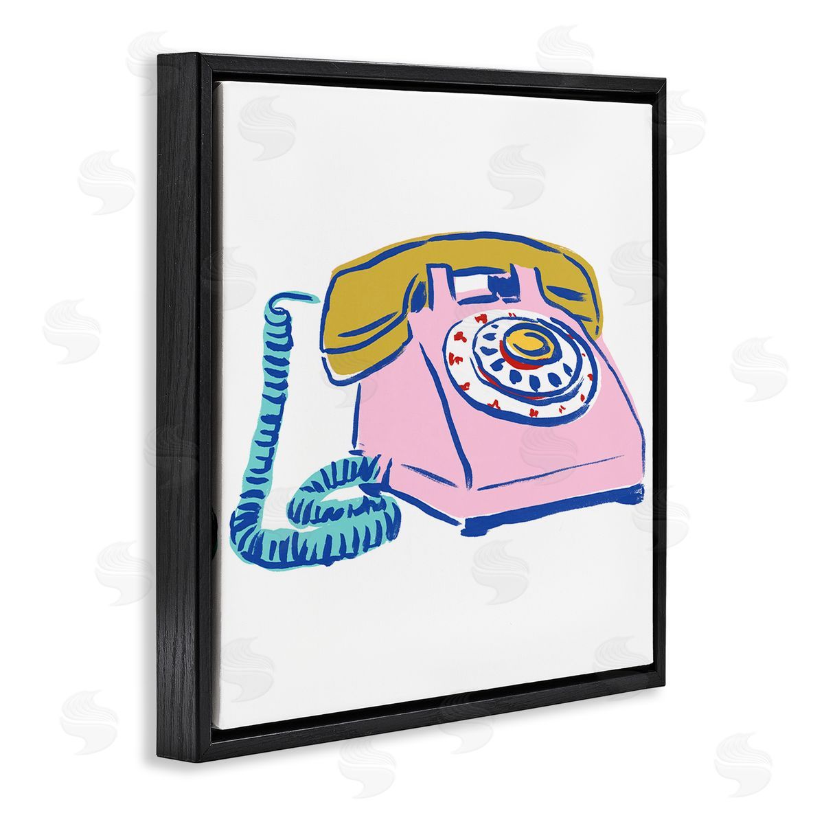 Retro Rotary Telephone Black Floating Frame Canvas Wall Art, Home Decor by June Erica Vess