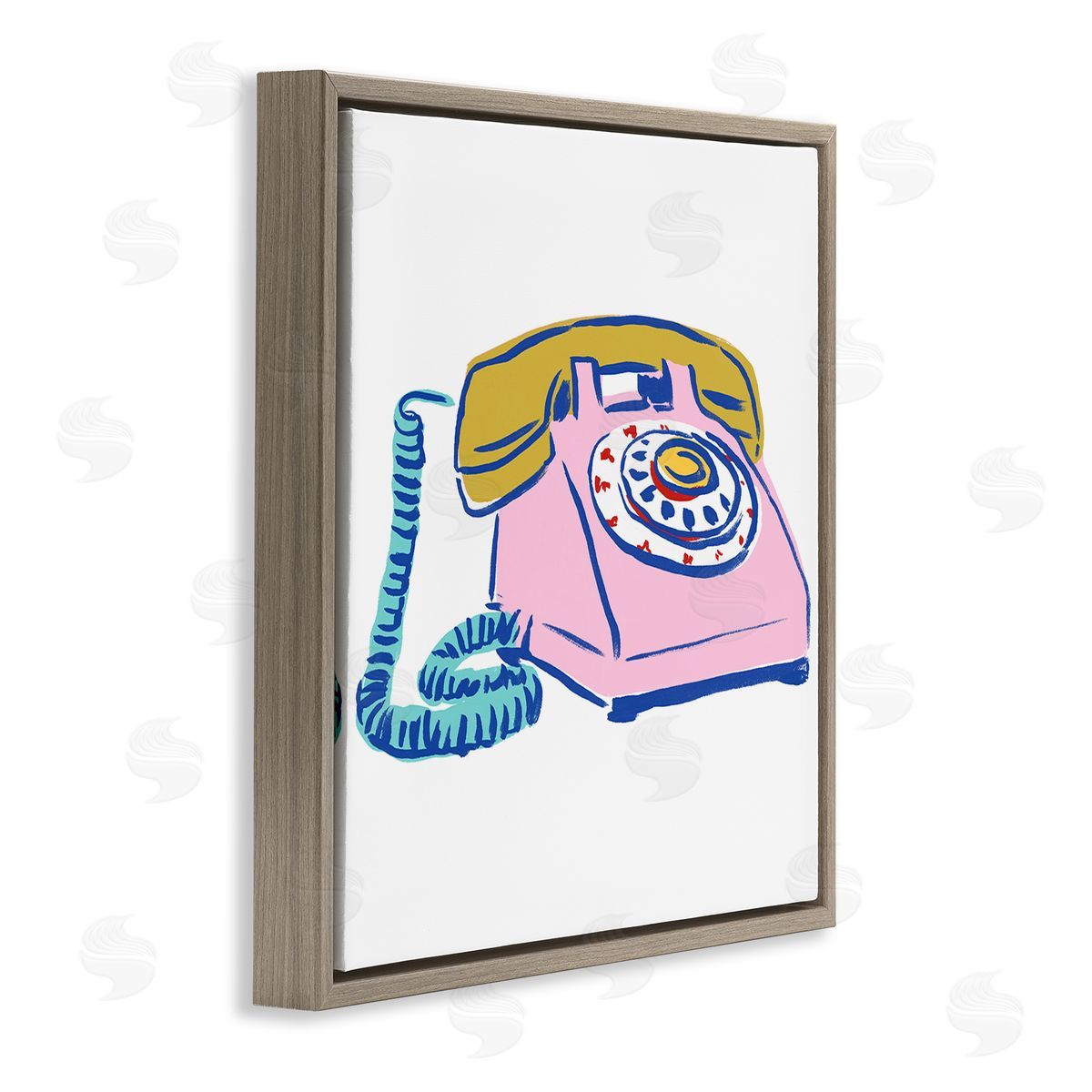 Retro Rotary Telephone Brown Floating Frame Canvas Wall Art, Home Decor by June Erica Vess