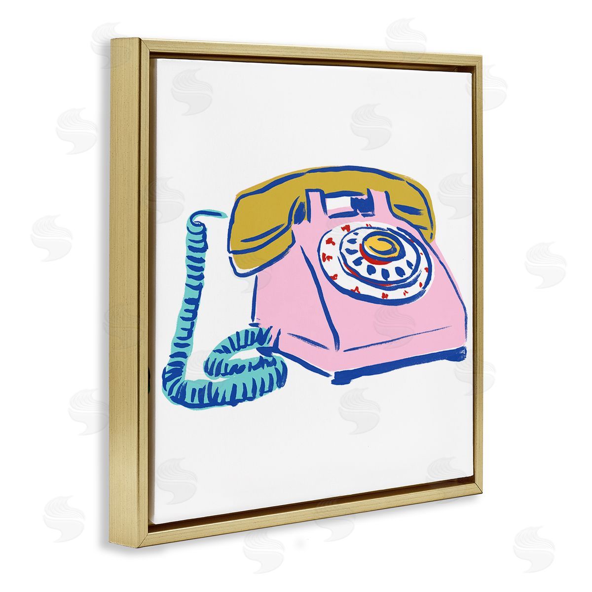 Retro Rotary Telephone Gold Floating Frame Canvas Wall Art, Home Decor by June Erica Vess