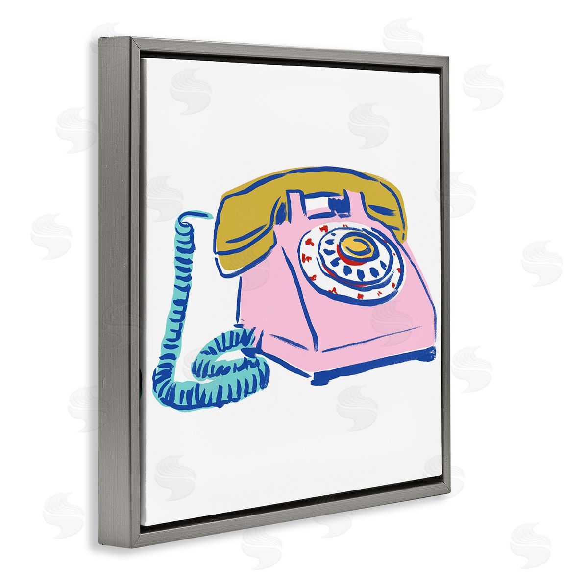 Retro Rotary Telephone Grey Floating Frame Canvas Wall Art, Home Decor by June Erica Vess