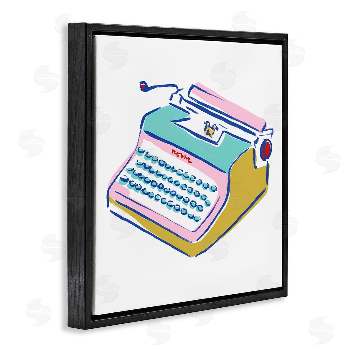 Simple Retro Typewriter Black Floating Frame Canvas Wall Art, Home Decor by June Erica Vess