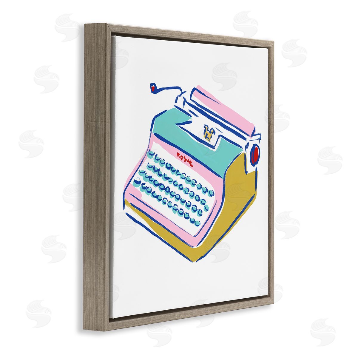 Simple Retro Typewriter Brown Floating Frame Canvas Wall Art, Home Decor by June Erica Vess