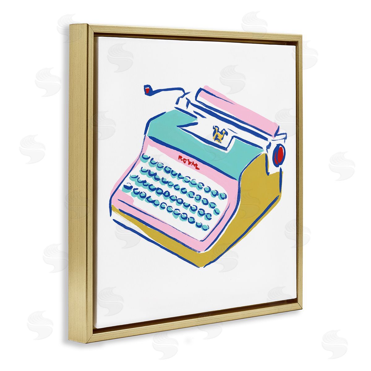 Simple Retro Typewriter Gold Floating Frame Canvas Wall Art, Home Decor by June Erica Vess