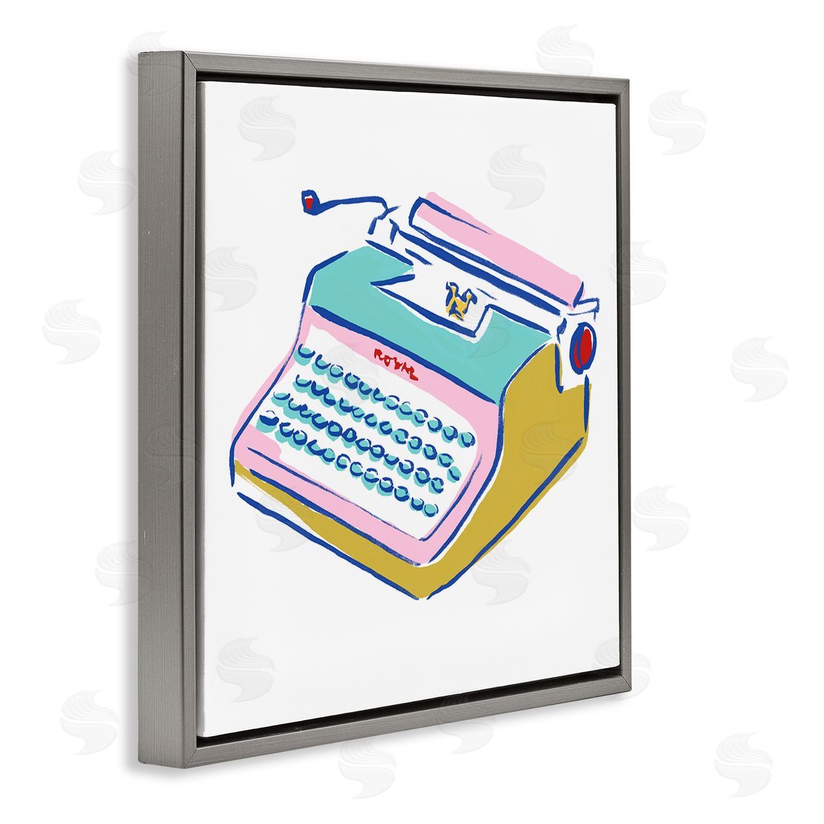 Simple Retro Typewriter Grey Floating Frame Canvas Wall Art, Home Decor by June Erica Vess