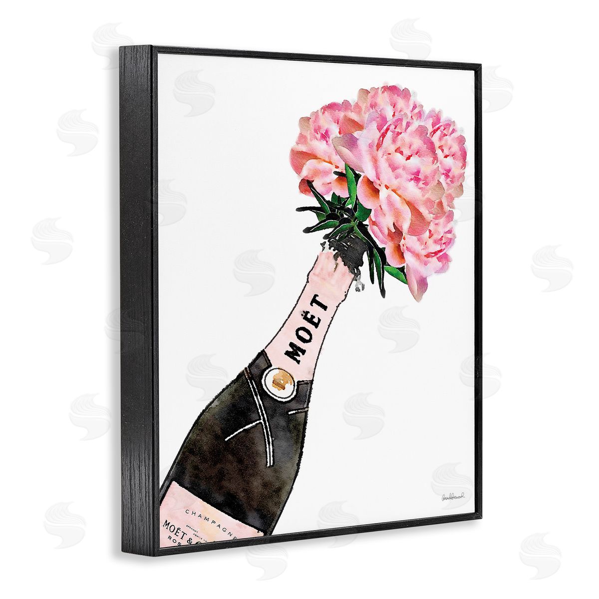 Pink Champagne Bouquet Black Frame Print Wall Art, Home Decor by Amanda Greenwood