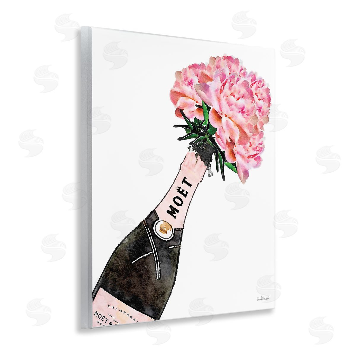 Pink Champagne Bouquet Wood Plaque Wall Art, Home Decor by Amanda Greenwood