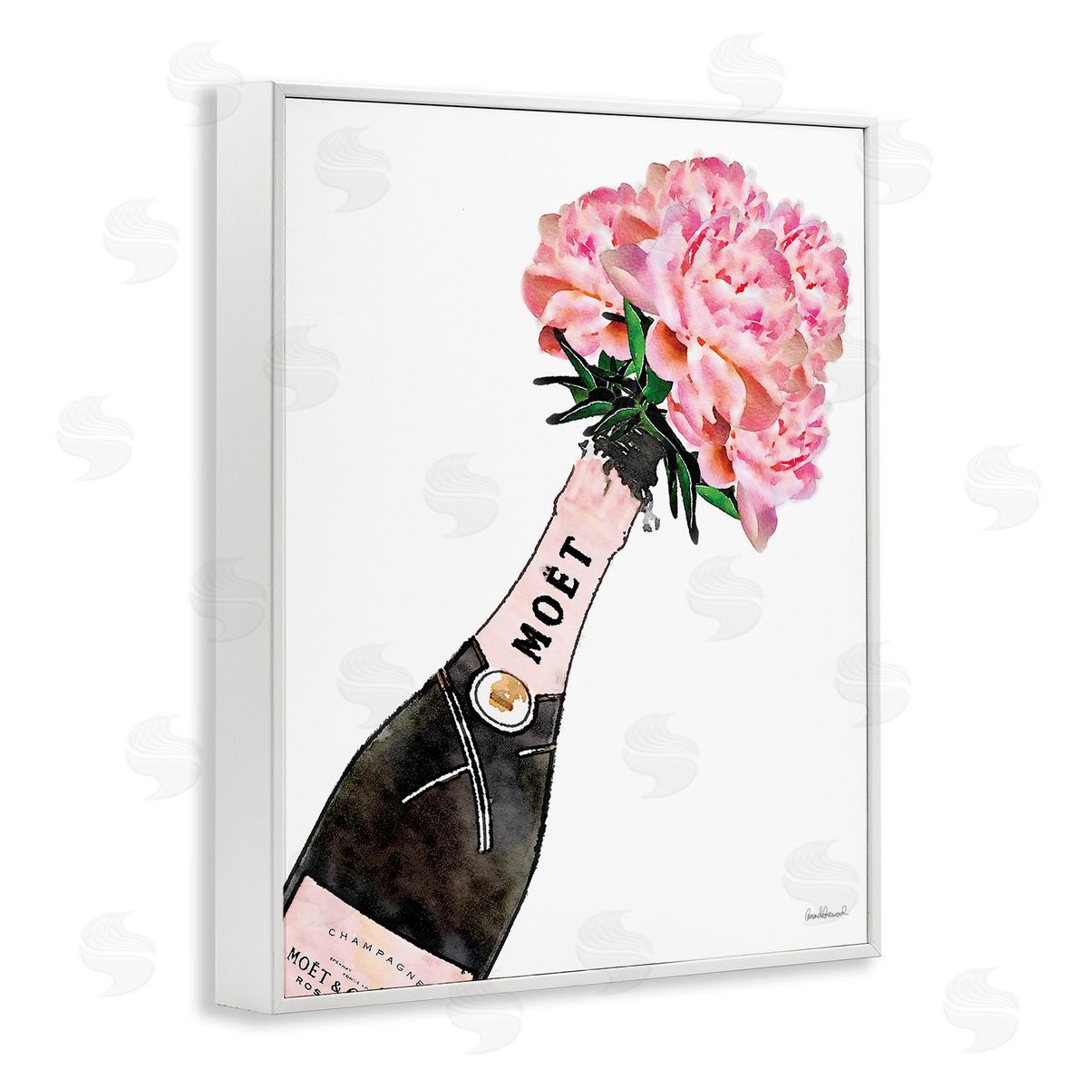 Pink Champagne Bouquet White Frame Print Wall Art, Home Decor by Amanda Greenwood