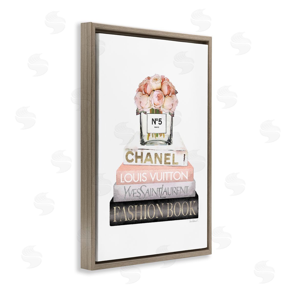 Fashion Bookstack Peonies Brown Floating Frame Canvas Wall Art, Home Decor by Amanda Greenwood