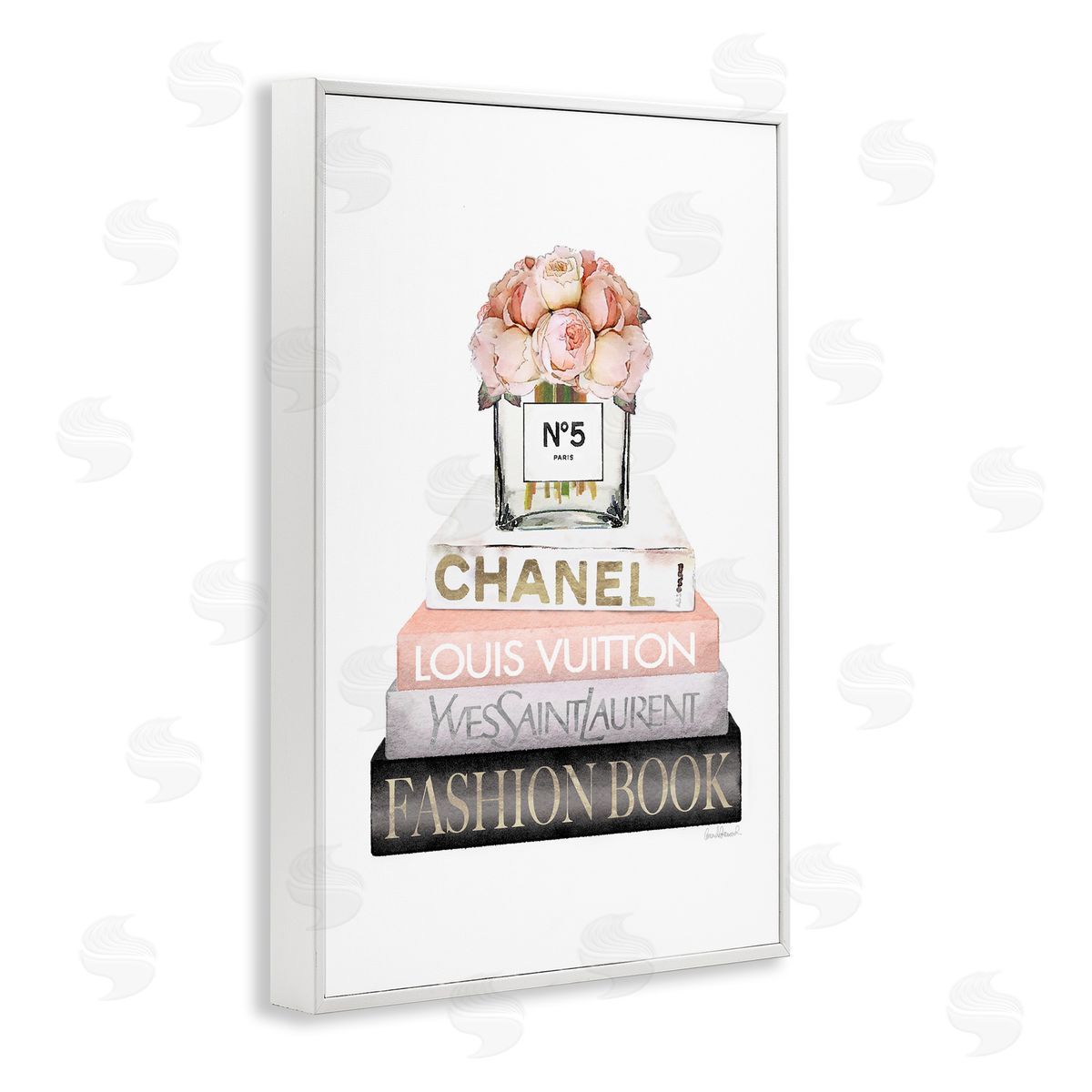 Fashion Bookstack Peonies White Frame Print Wall Art, Home Decor by Amanda Greenwood