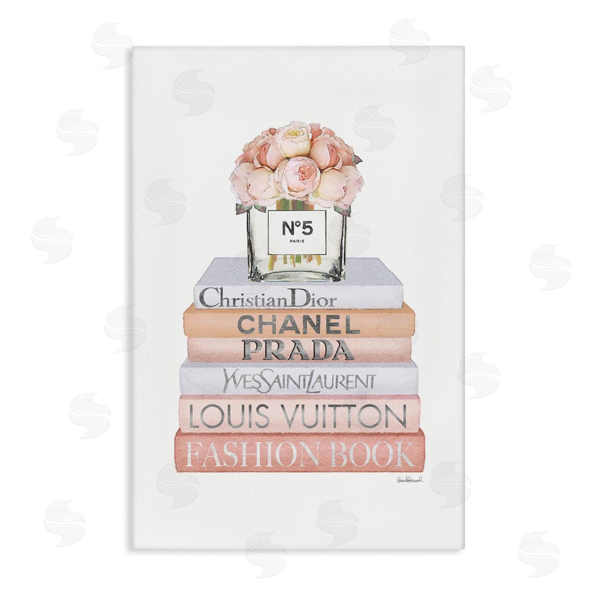 Glam Bookstack and Flowers Canvas Wall Art, Home Decor by Amanda Greenwood