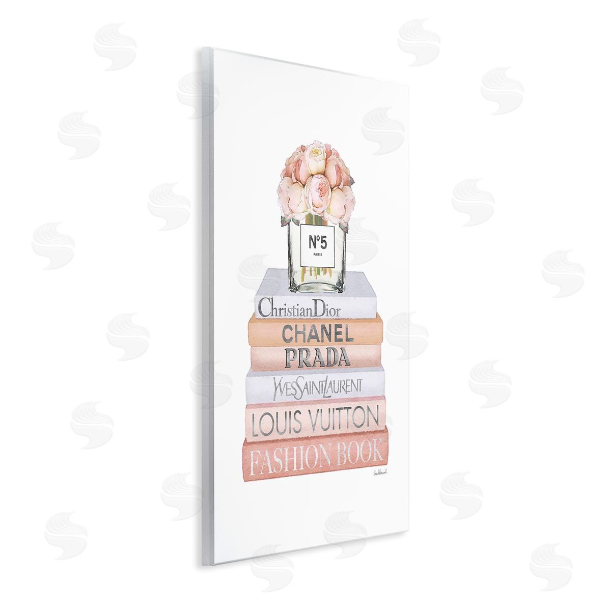 Glam Bookstack and Flowers Wood Plaque Wall Art, Home Decor by Amanda Greenwood