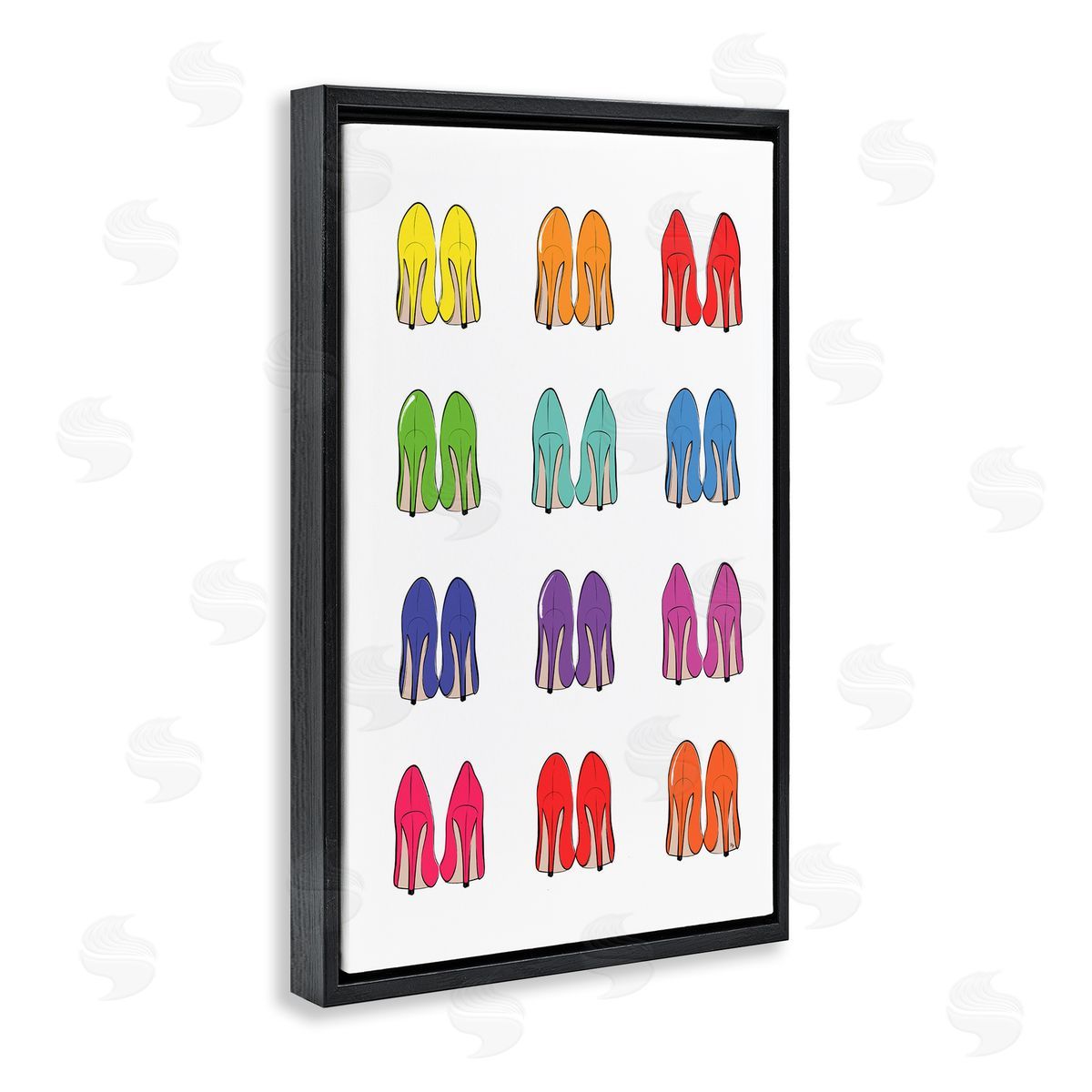 Rainbow High Heels Black Floating Frame Canvas Wall Art, Home Decor by Martina Pavlova