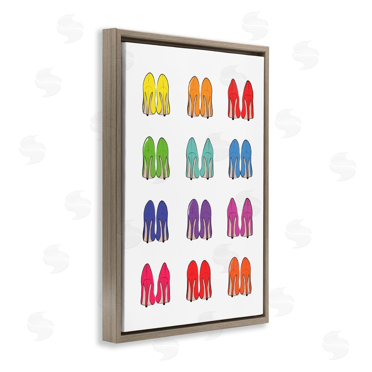 Rainbow High Heels Brown Floating Frame Canvas Wall Art, Home Decor by Martina Pavlova