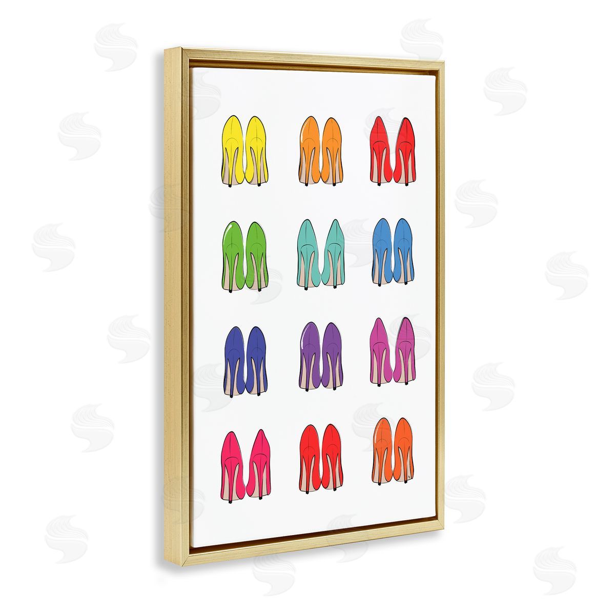 Rainbow High Heels Gold Floating Frame Canvas Wall Art, Home Decor by Martina Pavlova