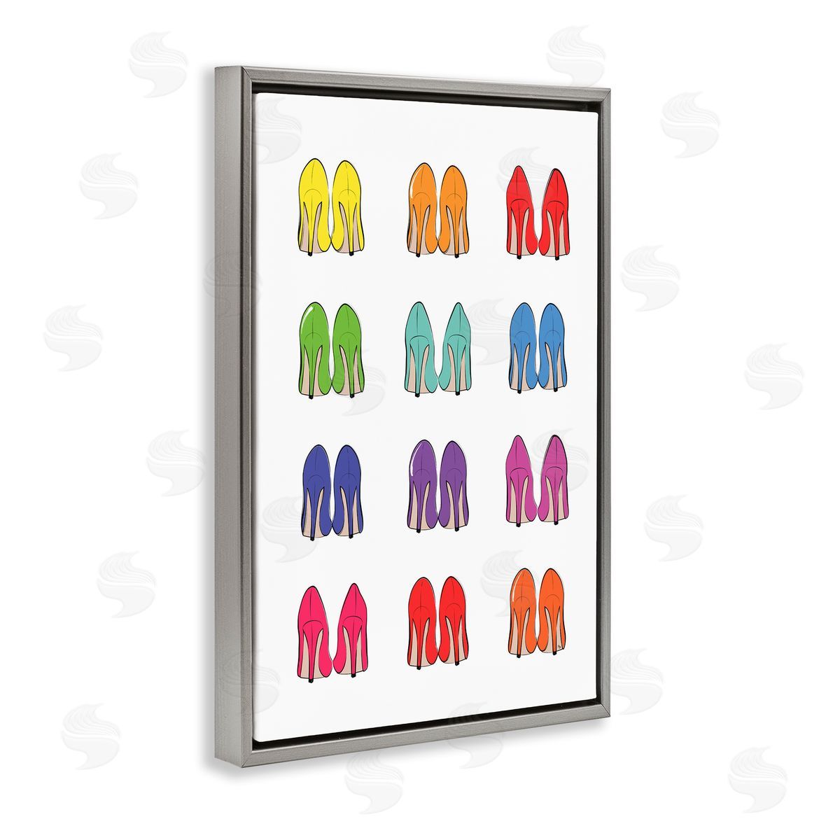 Rainbow High Heels Grey Floating Frame Canvas Wall Art, Home Decor by Martina Pavlova